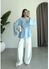 Yırtmaçlı Kuşaklı Tensel Bebe Mavi Tunik