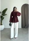 Yırtmaçlı Kuşaklı Tensel Bordo Tunik