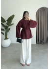 Yırtmaçlı Kuşaklı Tensel Bordo Tunik