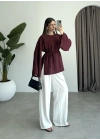 Yırtmaçlı Kuşaklı Tensel Bordo Tunik