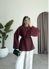 Yırtmaçlı Kuşaklı Tensel Bordo Tunik