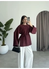 Yırtmaçlı Kuşaklı Tensel Bordo Tunik