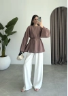 Yırtmaçlı Kuşaklı Tensel Cappuccino Tunik