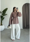Yırtmaçlı Kuşaklı Tensel Cappuccino Tunik