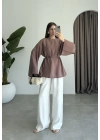 Yırtmaçlı Kuşaklı Tensel Cappuccino Tunik