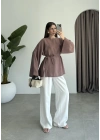 Yırtmaçlı Kuşaklı Tensel Cappuccino Tunik