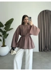 Yırtmaçlı Kuşaklı Tensel Cappuccino Tunik