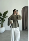 Yırtmaçlı Kuşaklı Tensel Haki Tunik