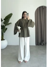 Yırtmaçlı Kuşaklı Tensel Haki Tunik