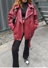 Zara Model Bordo Deri Biker Ceket