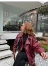 Zara Model Bordo Deri Biker Ceket