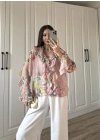 Zr Model Çiçek Desenli Fırfırlı Gömlek Bluz
