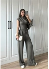 Zr Model Modal Kumaş Tek Kol Yarasa Haki Büzgülü Takım