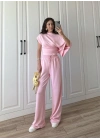 Zr Model Modal Kumaş Tek Kol Yarasa Pembe Büzgülü Takım