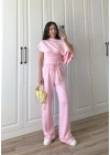 Zr Model Modal Kumaş Tek Kol Yarasa Pembe Büzgülü Takım