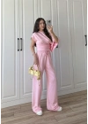 Zr Model Modal Kumaş Tek Kol Yarasa Pembe Büzgülü Takım