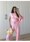 Zr Model Modal Kumaş Tek Kol Yarasa Pembe Büzgülü Takım