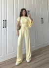 Zr Model Modal Kumaş Tek Kol Yarasa Sarı Büzgülü Takım