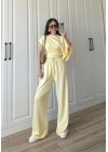 Zr Model Modal Kumaş Tek Kol Yarasa Sarı Büzgülü Takım
