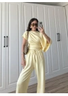 Zr Model Modal Kumaş Tek Kol Yarasa Sarı Büzgülü Takım
