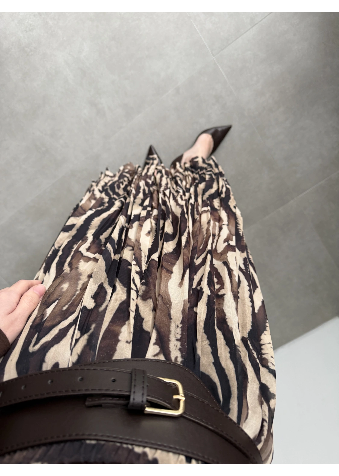 Parçalı Tasarım Astarlı Kahve Siyah Etek