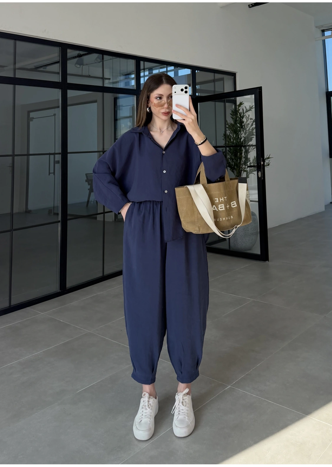 Tensel Oversize Lacivert Şalvar Takım