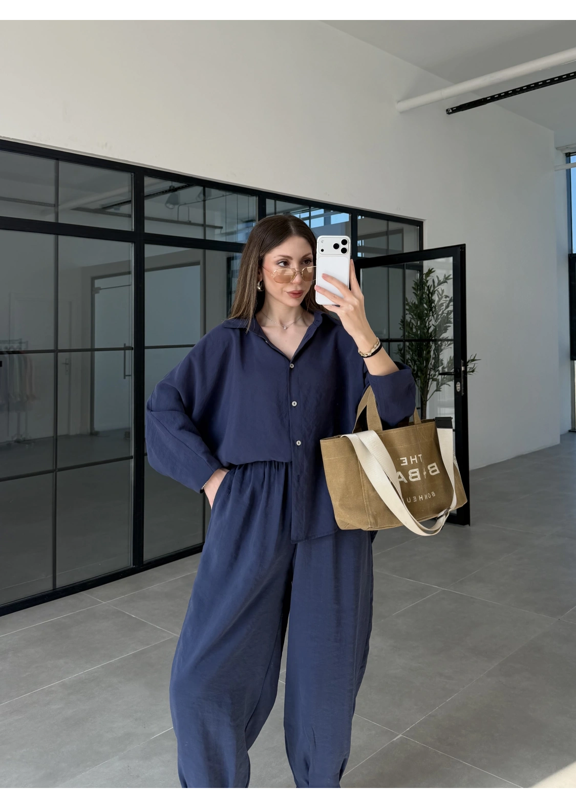 Tensel Oversize Lacivert Şalvar Takım