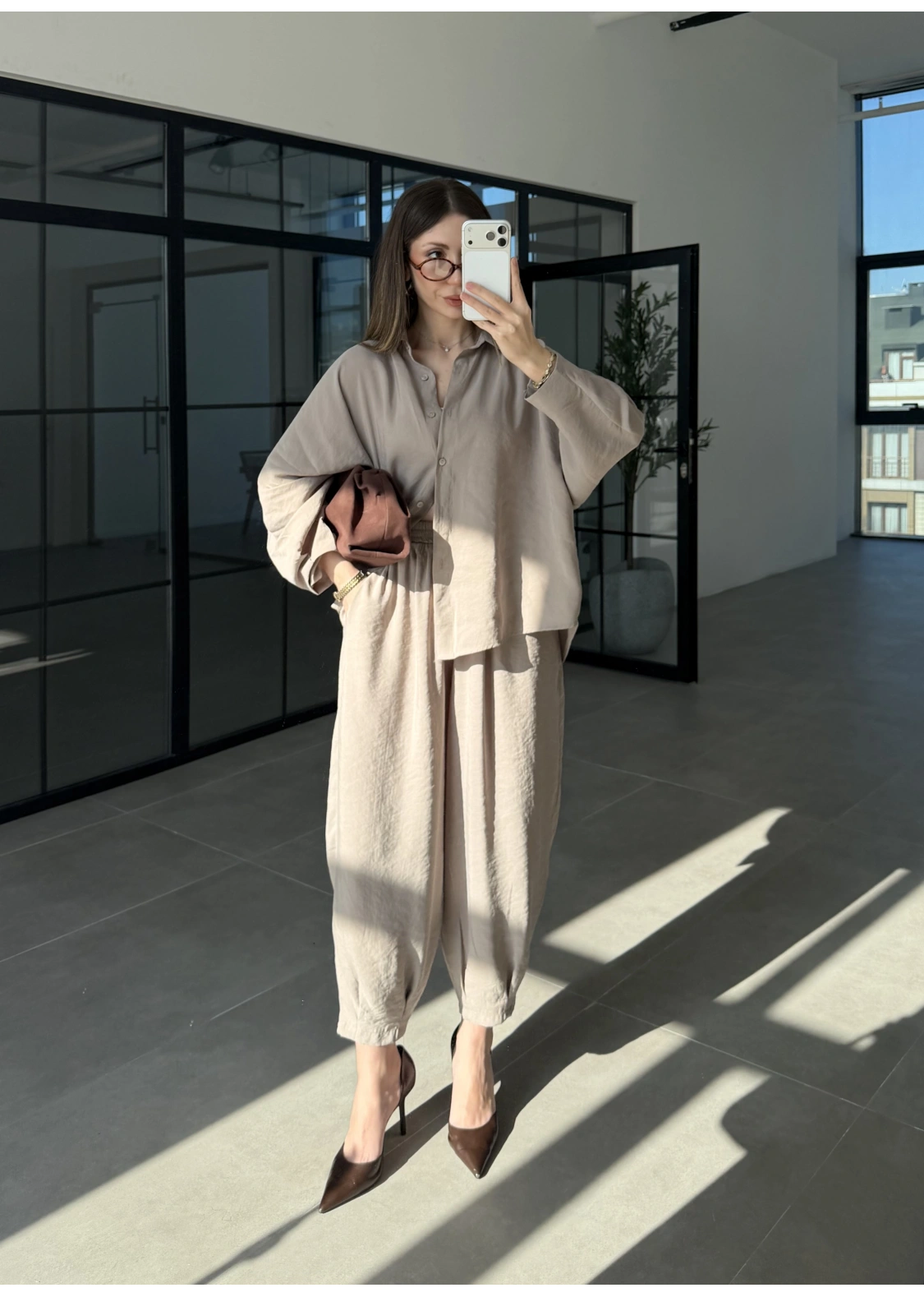 Tensel Oversize Vizon Şalvar Takım