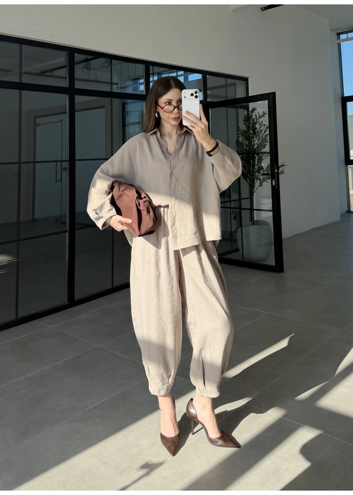 Tensel Oversize Vizon Şalvar Takım