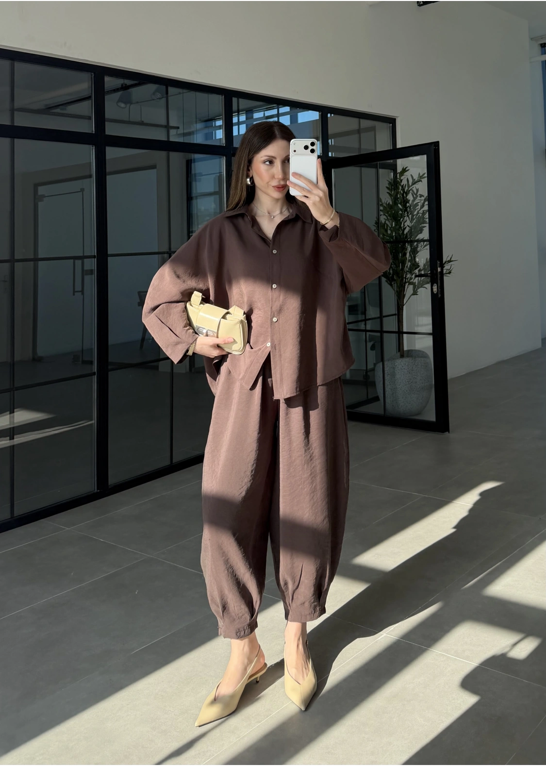 Tensel Oversize Kahve Şalvar Takım