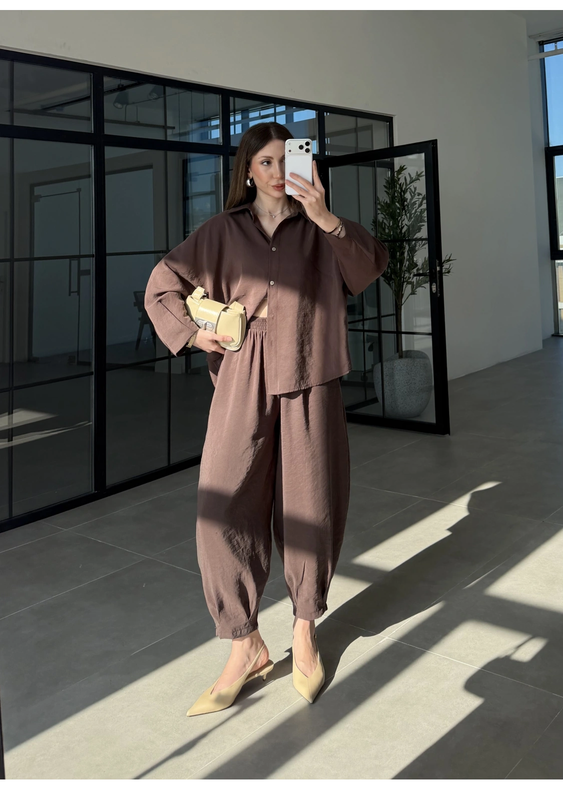 Tensel Oversize Kahve Şalvar Takım