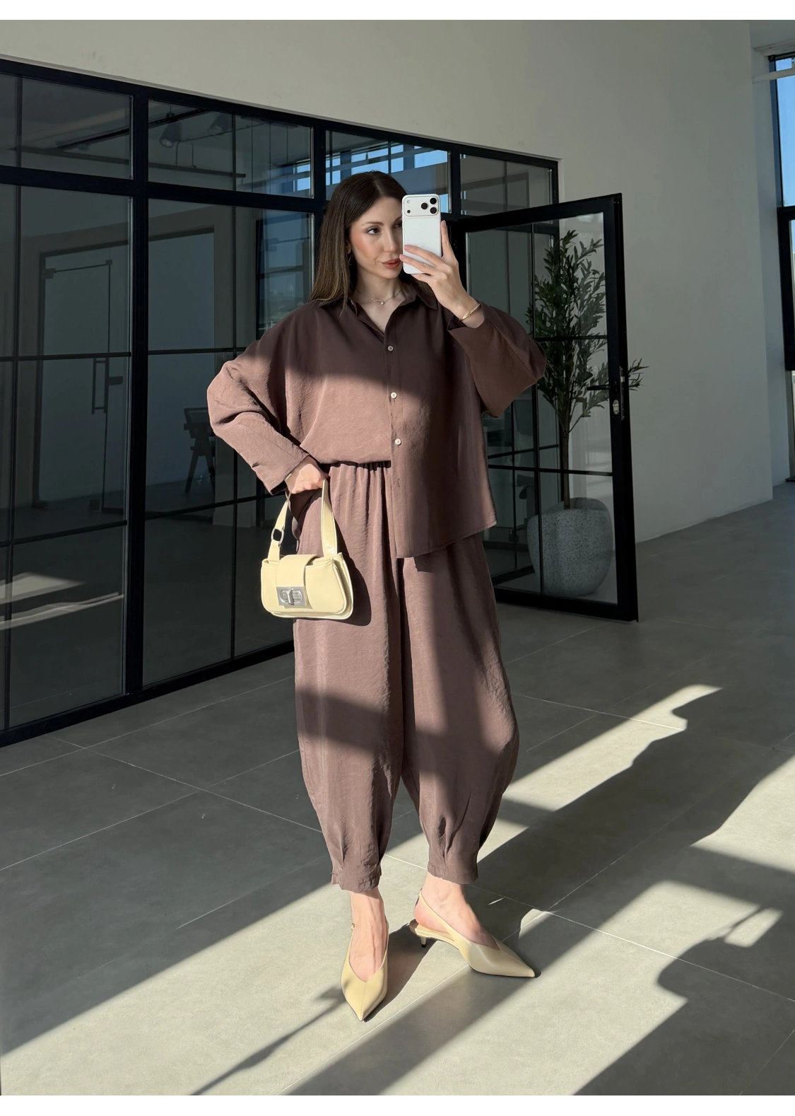 Tensel Oversize Kahve Şalvar Takım