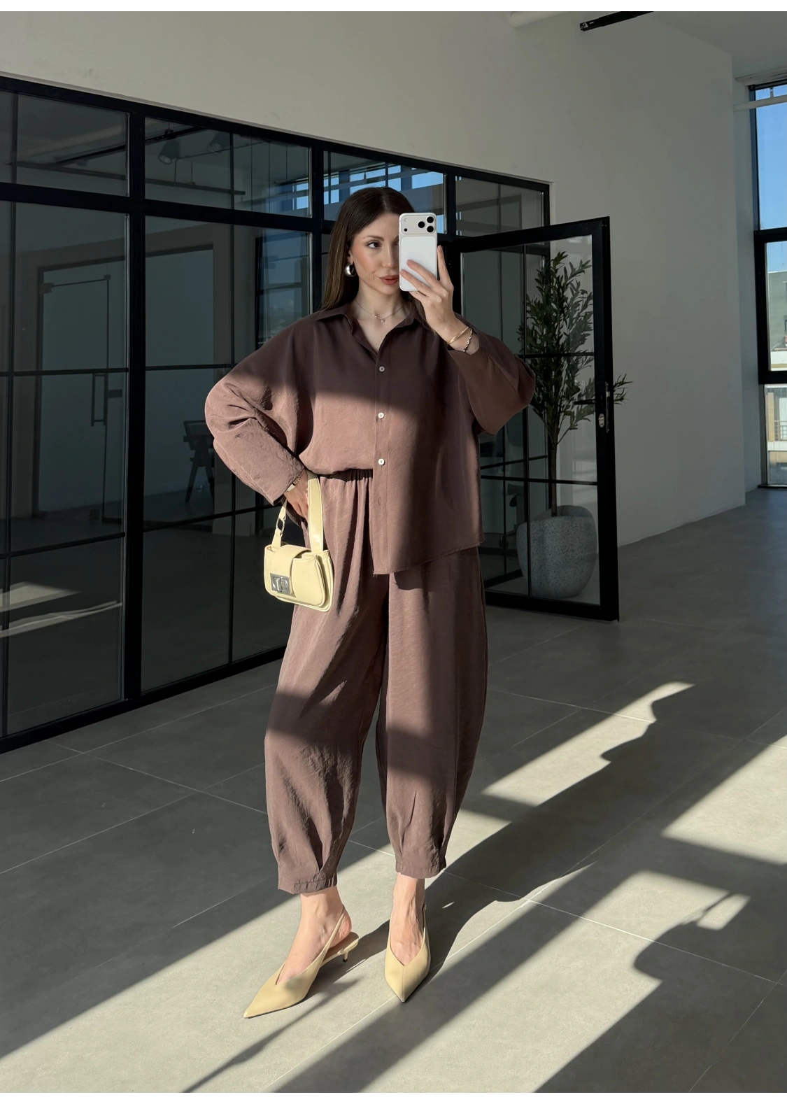 Tensel Oversize Kahve Şalvar Takım