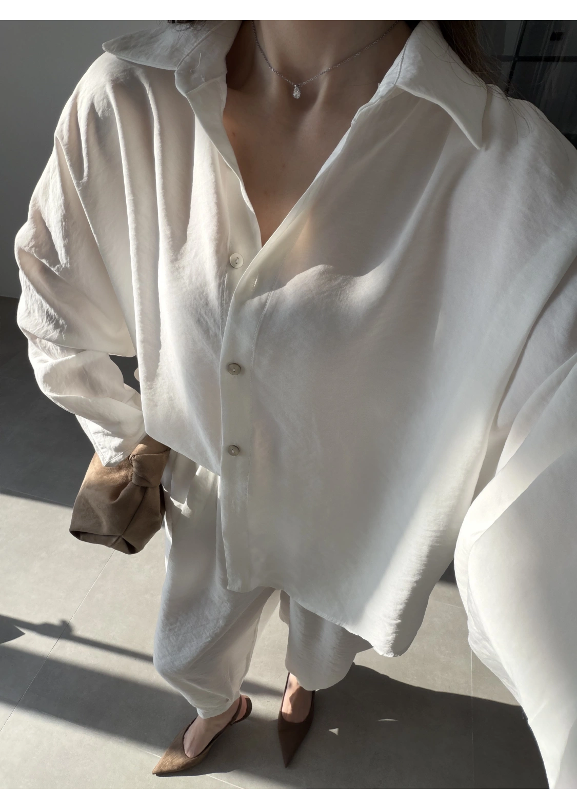 Tensel Oversize Beyaz Şalvar Takım