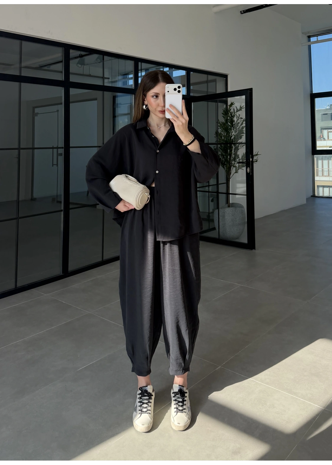 Tensel Oversize Siyah Şalvar Takım