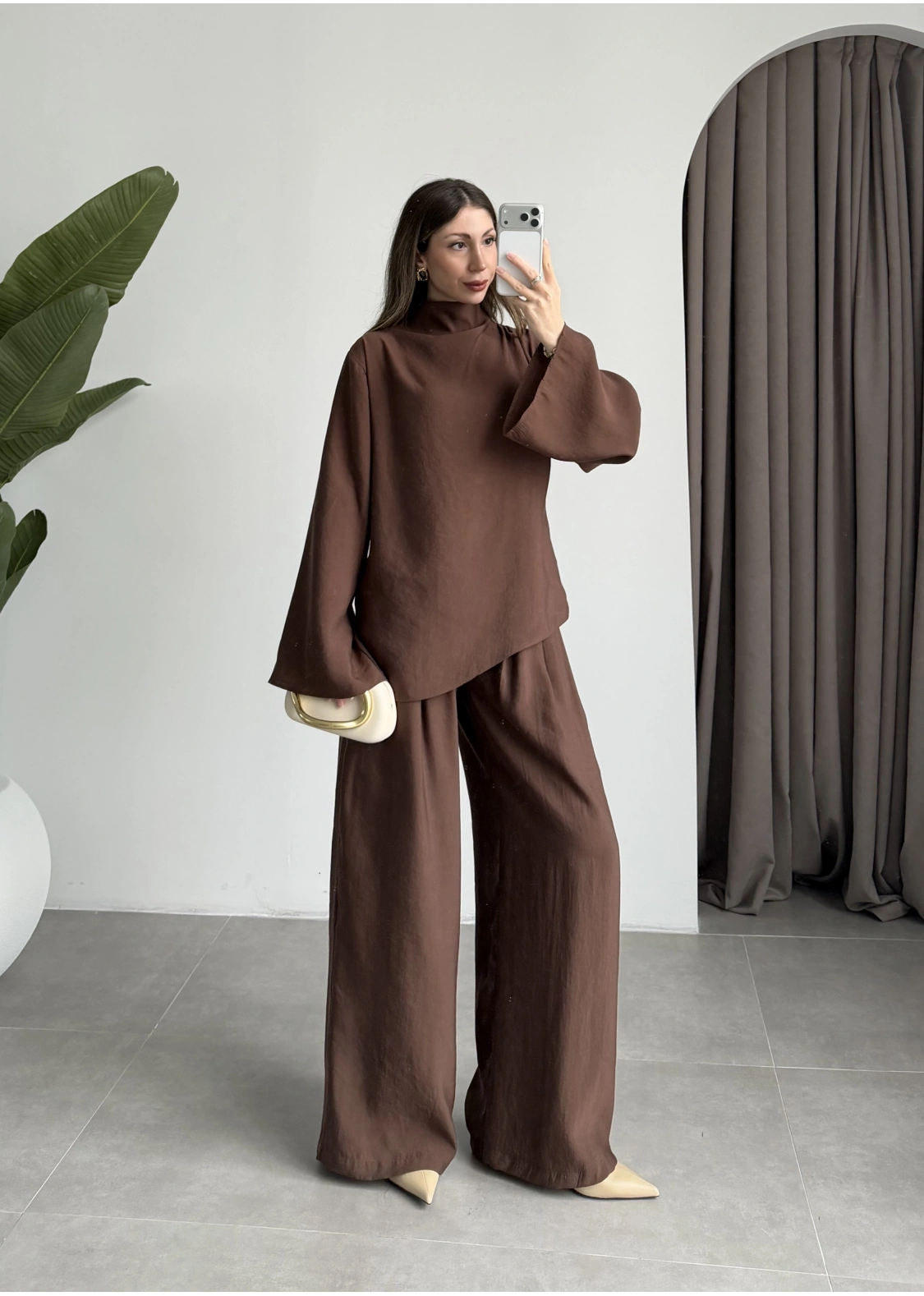 Asimetrik Kesim Marve Premium Kahve Takım