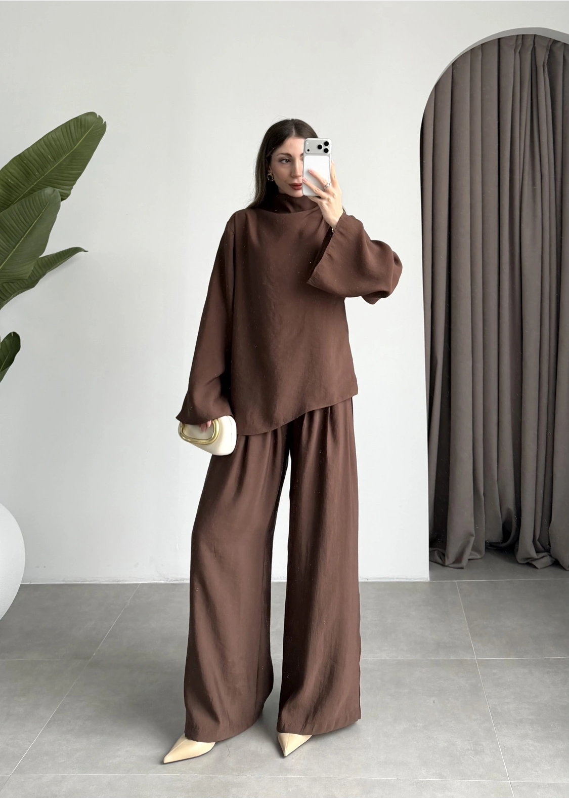 Asimetrik Kesim Marve Premium Kahve Takım