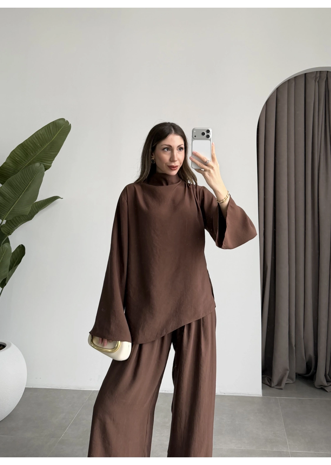 Asimetrik Kesim Marve Premium Kahve Takım