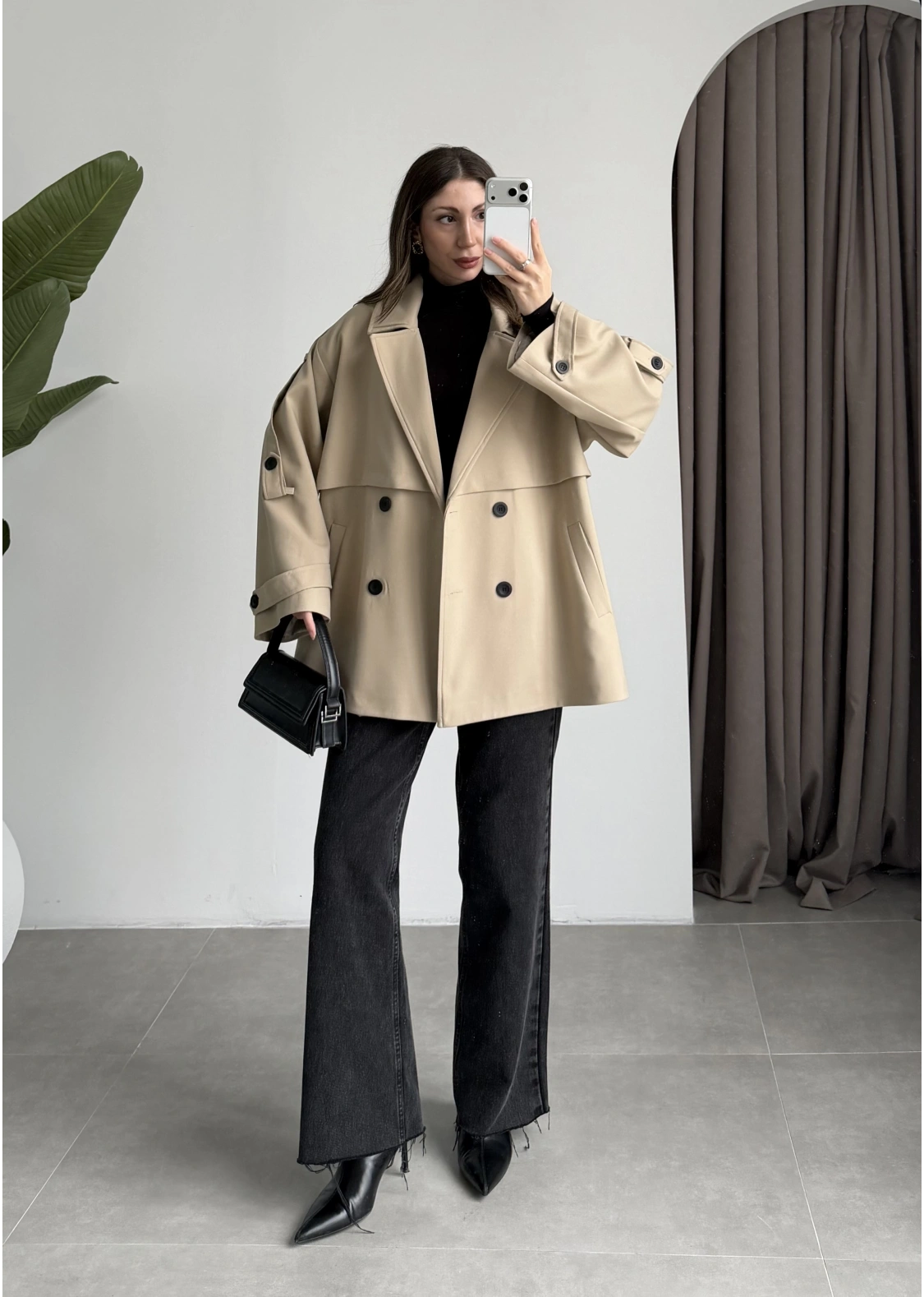 Rose Oversize Kuşaklı Taş Trençkot