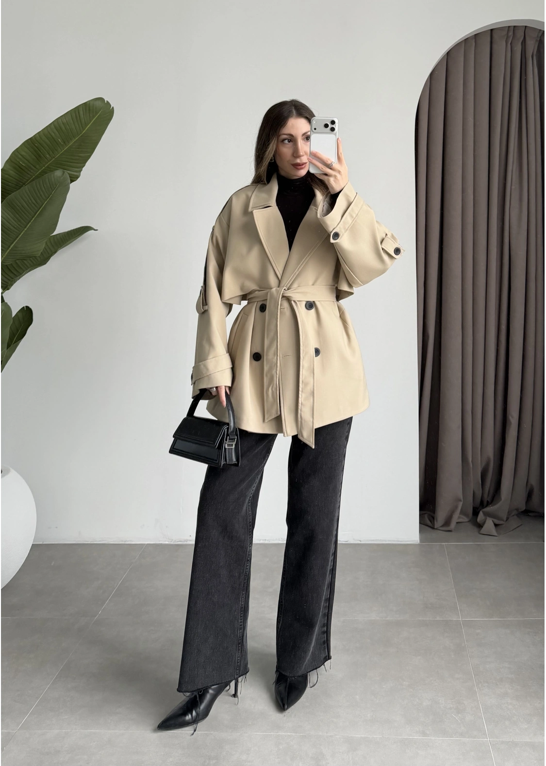 Rose Oversize Kuşaklı Taş Trençkot