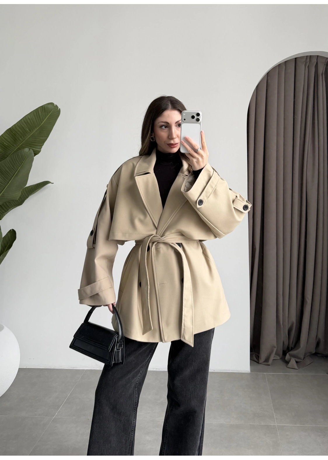 Rose Oversize Kuşaklı Taş Trençkot