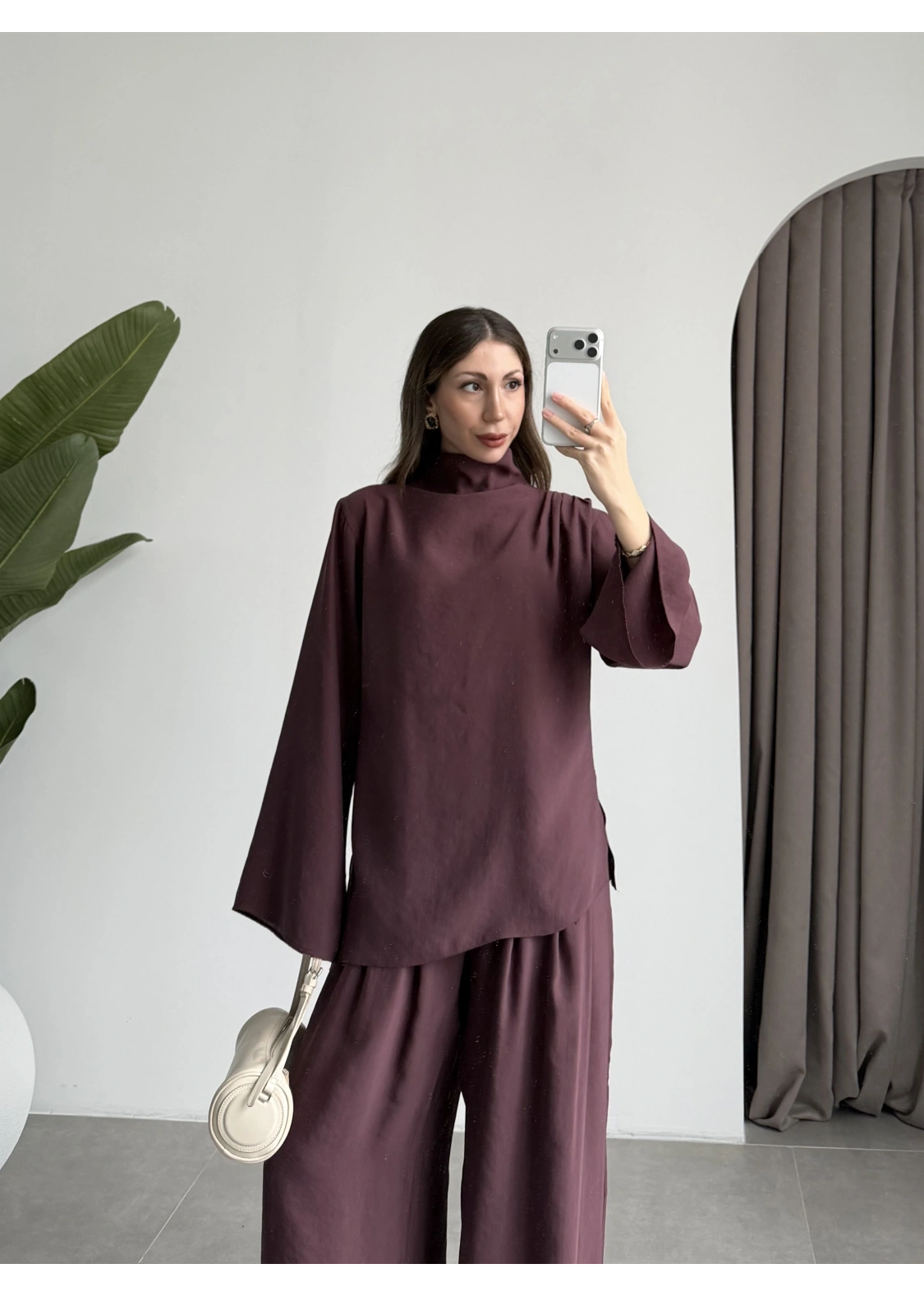 Asimetrik Kesim Marve Premium Mürdüm Takım