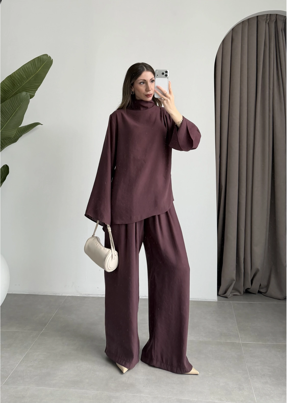 Asimetrik Kesim Marve Premium Mürdüm Takım