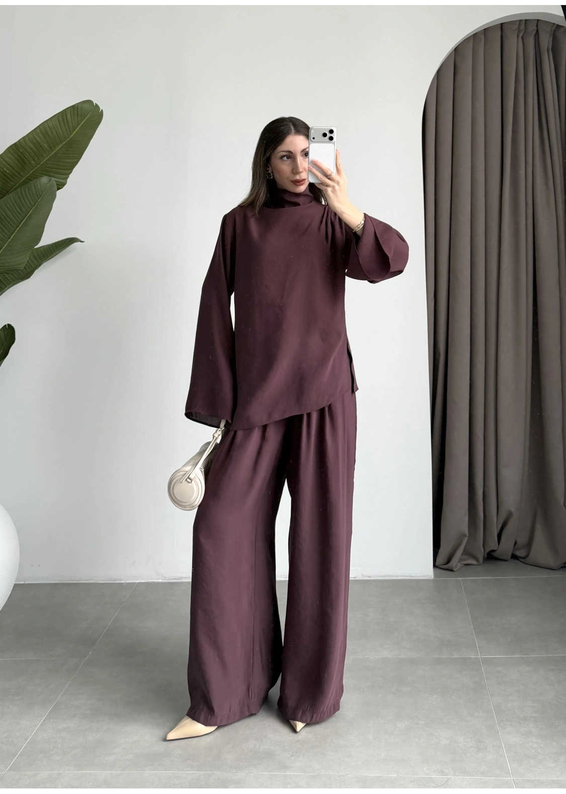 Asimetrik Kesim Marve Premium Mürdüm Takım