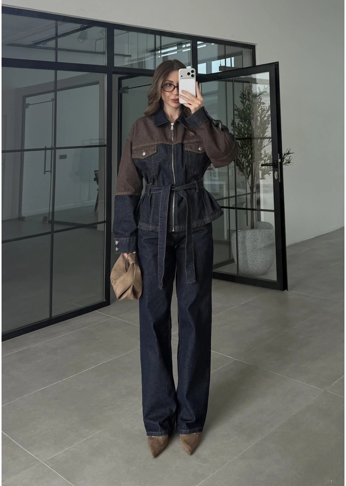 Çift Renk Denim Ceket Pantolon Takım