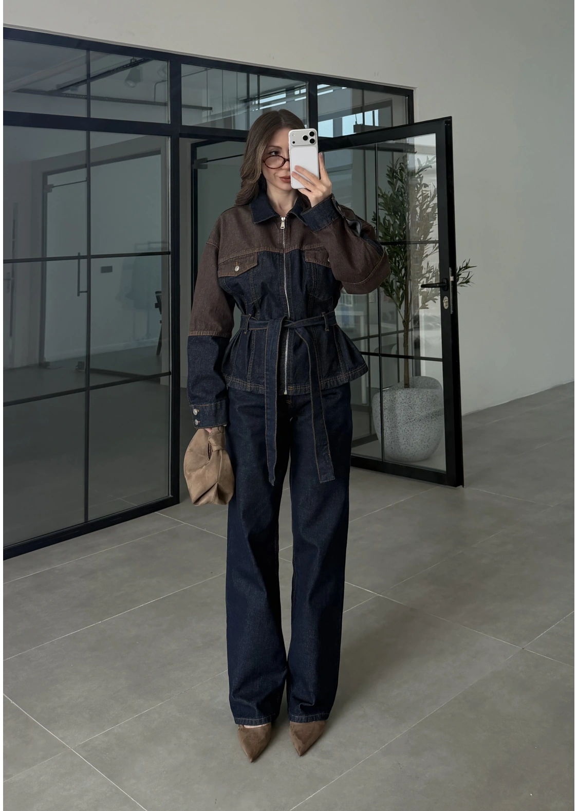 Çift Renk Denim Ceket Pantolon Takım