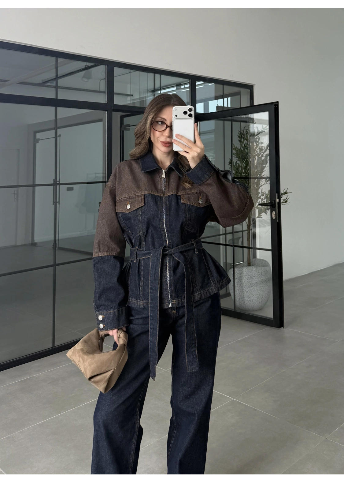 Çift Renk Denim Ceket Pantolon Takım