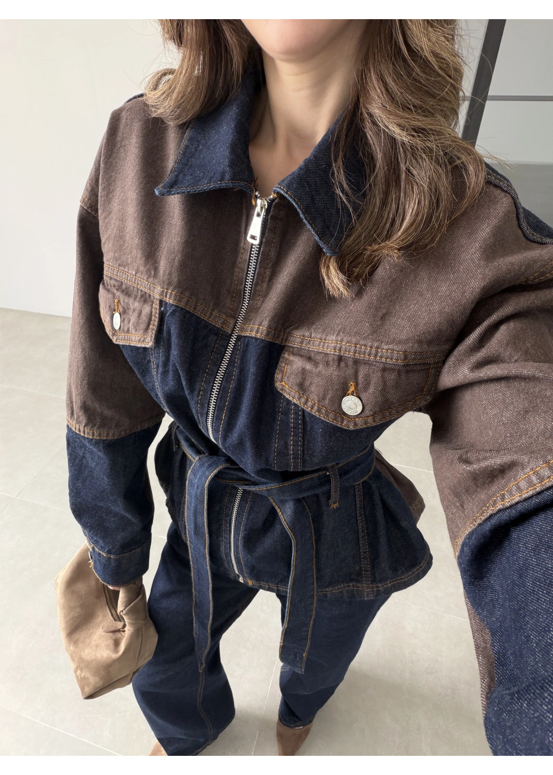 Çift Renk Denim Ceket Pantolon Takım