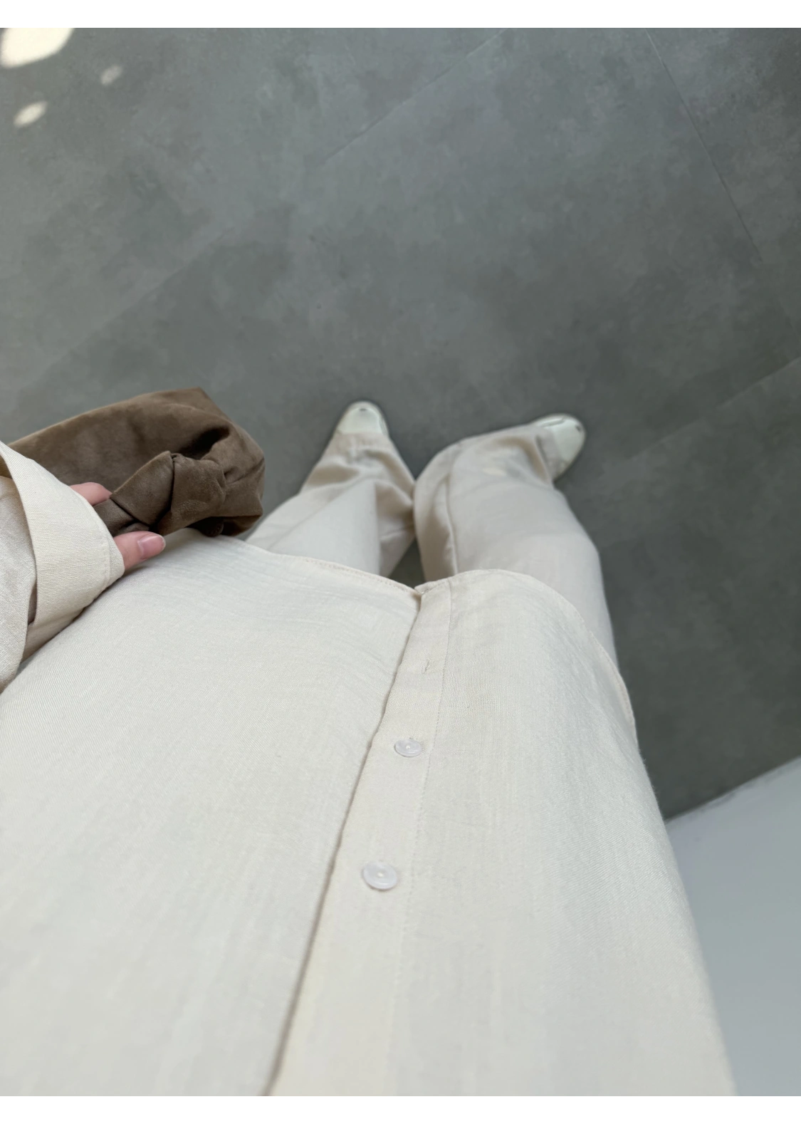 Keten Oversize Taş Gömlek Takım