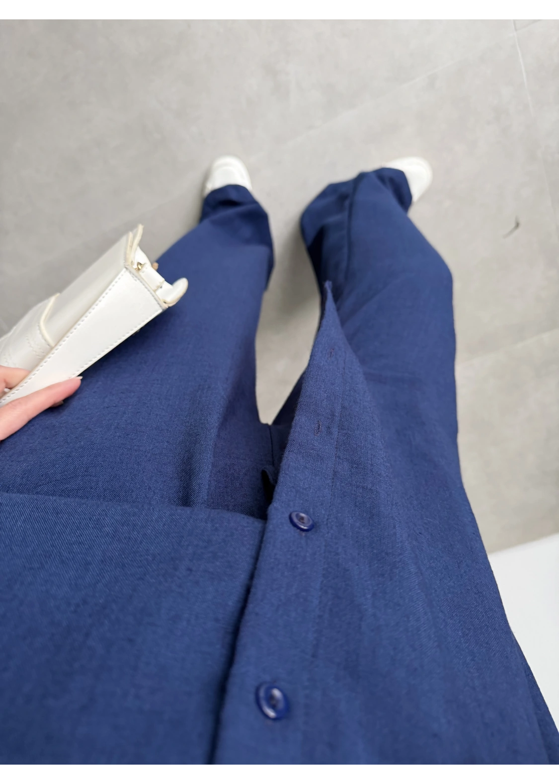 Keten Oversize Lacivert Gömlek Takım